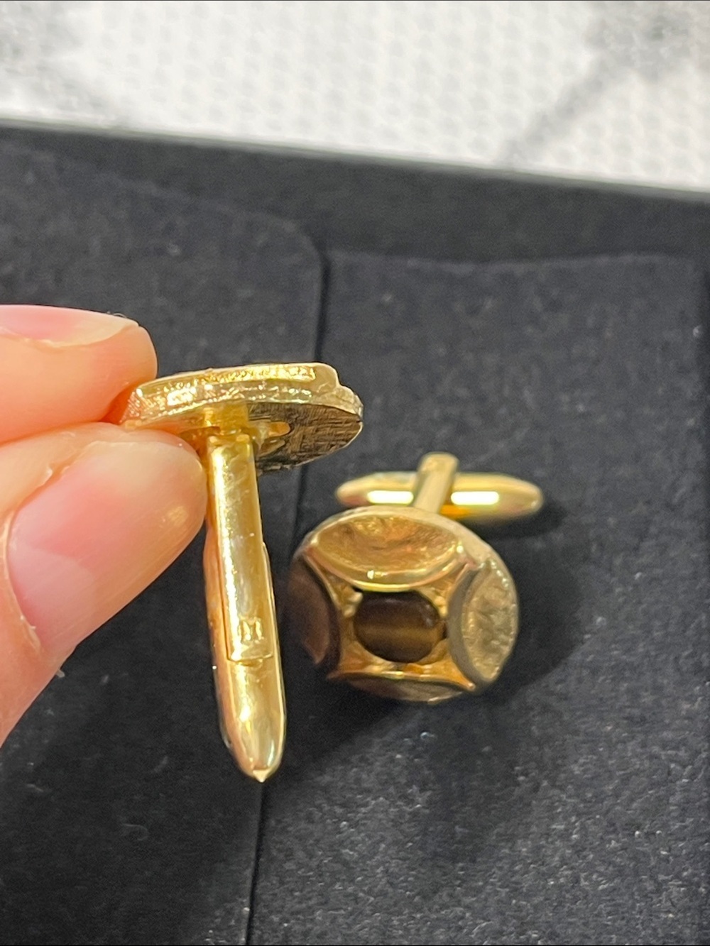 Vintage Gold Tone Cuff Links with Amber Center Stones - Picture 4 of 4